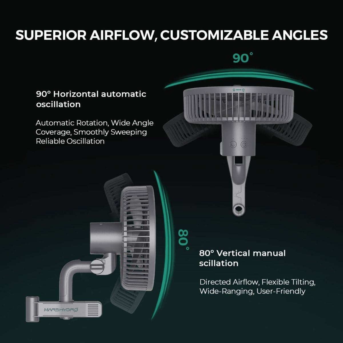 6 Inch Grow Tent Clip Fan Oscillating Head - MARSHYDRO